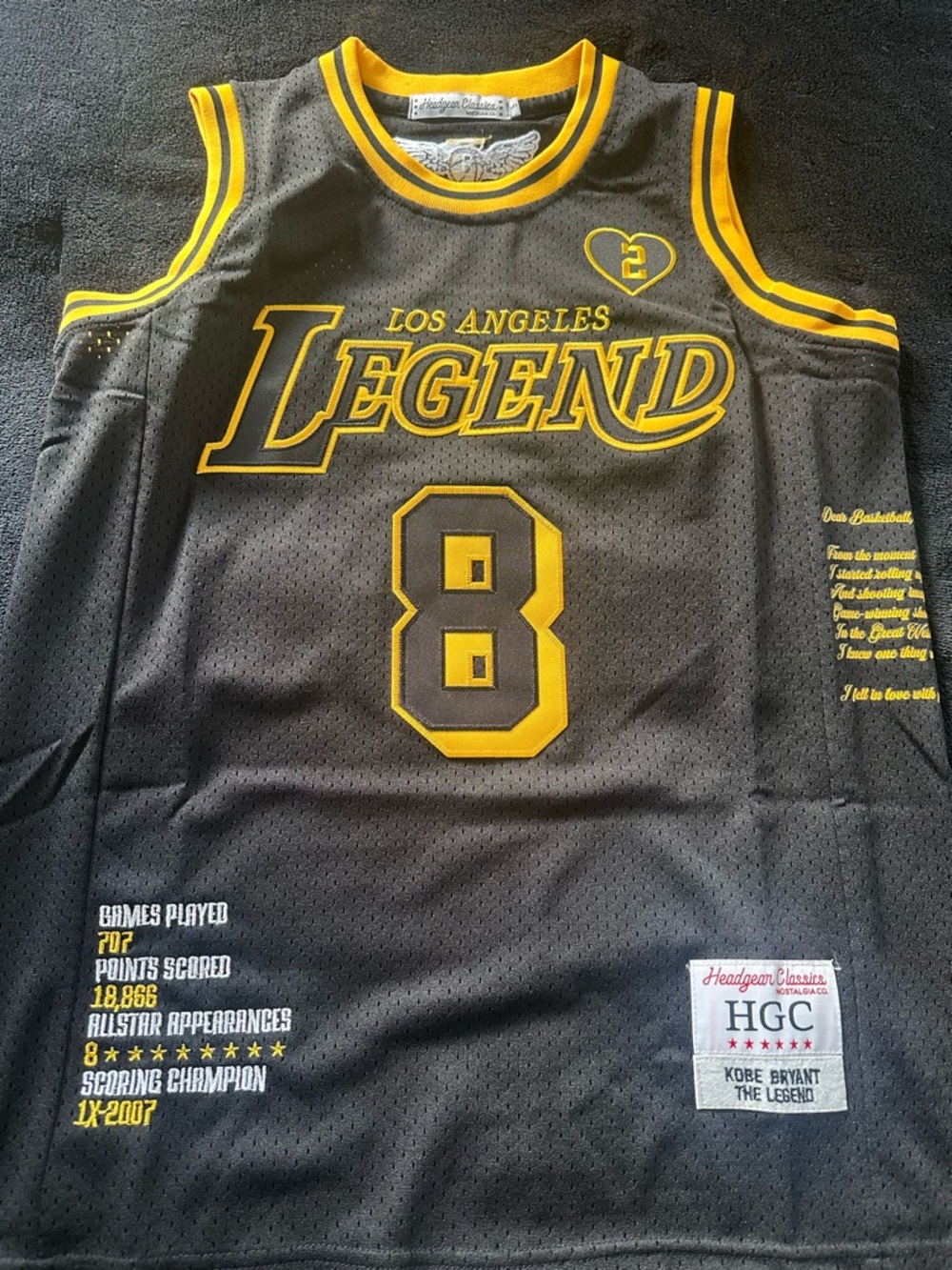 Los Angeles Legend #8 Black & Gold Basketball Jersey Adult Small Unisex